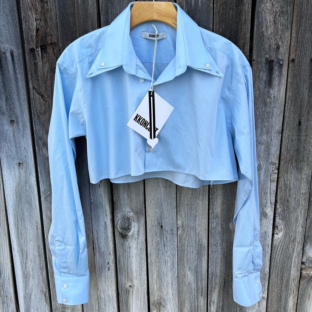 NWT Kkoncept Blue Bubble Crop Shirt Cotton L - Picture 16 of 16